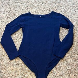 Elegant Navy Blue Women's Long Sleeve Bodysuit